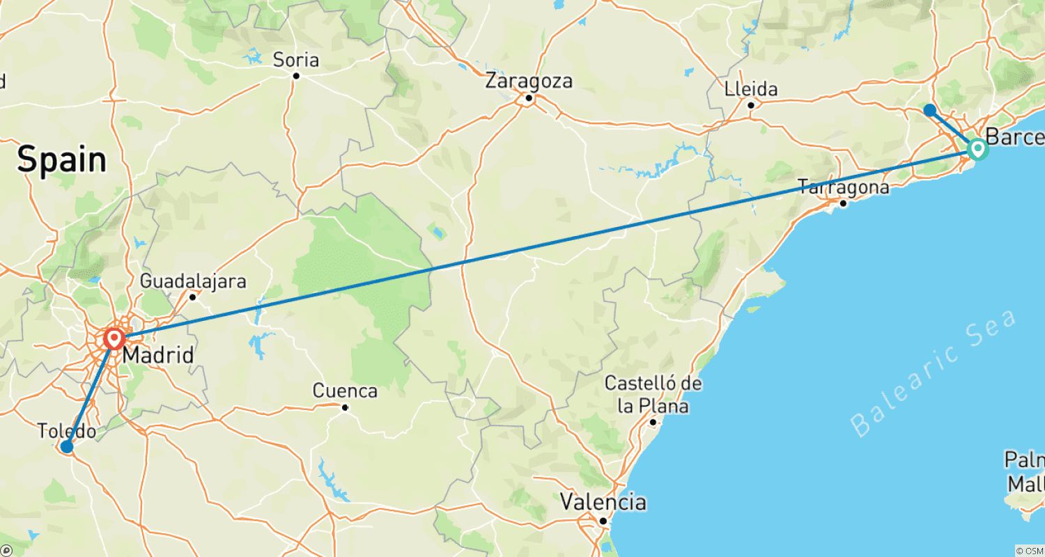 خريطة مسار Spain in a week (Covering Barcelona and Madrid)