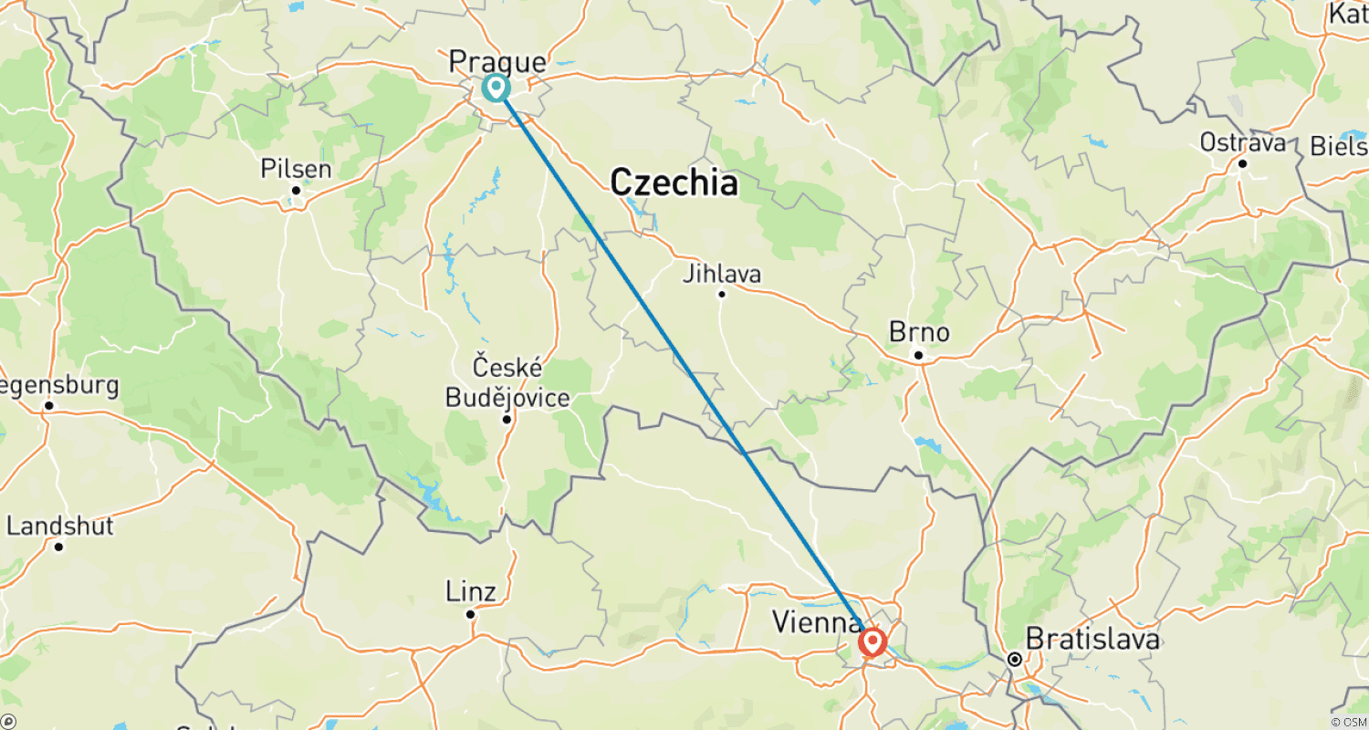 Mapa trasy: Najlepsze z Czech i Austrii w tydzień (obejmujące Pragę i Wiedeń)