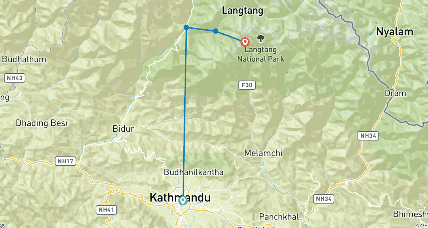 Mapa trasy: Trekking w Dolinie Langtang – 8 dni