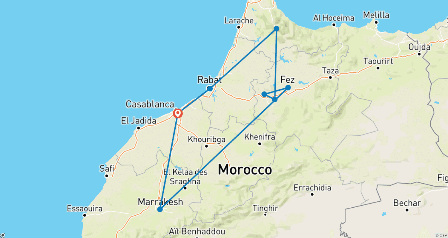 Mapa do percurso de A Majestade de Marrocos: Um Grande Tour pelas Cidades Imperiais