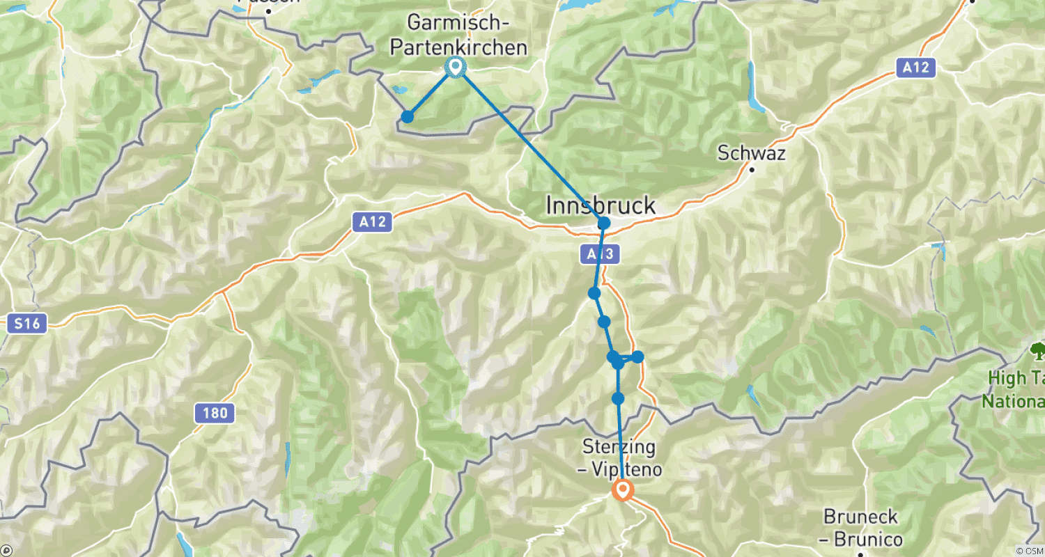 خريطة مسار Geführte Alpenüberquerung von Garmisch nach Sterzing - Mit Guide und Hotelkomfort die Alpen überqueren