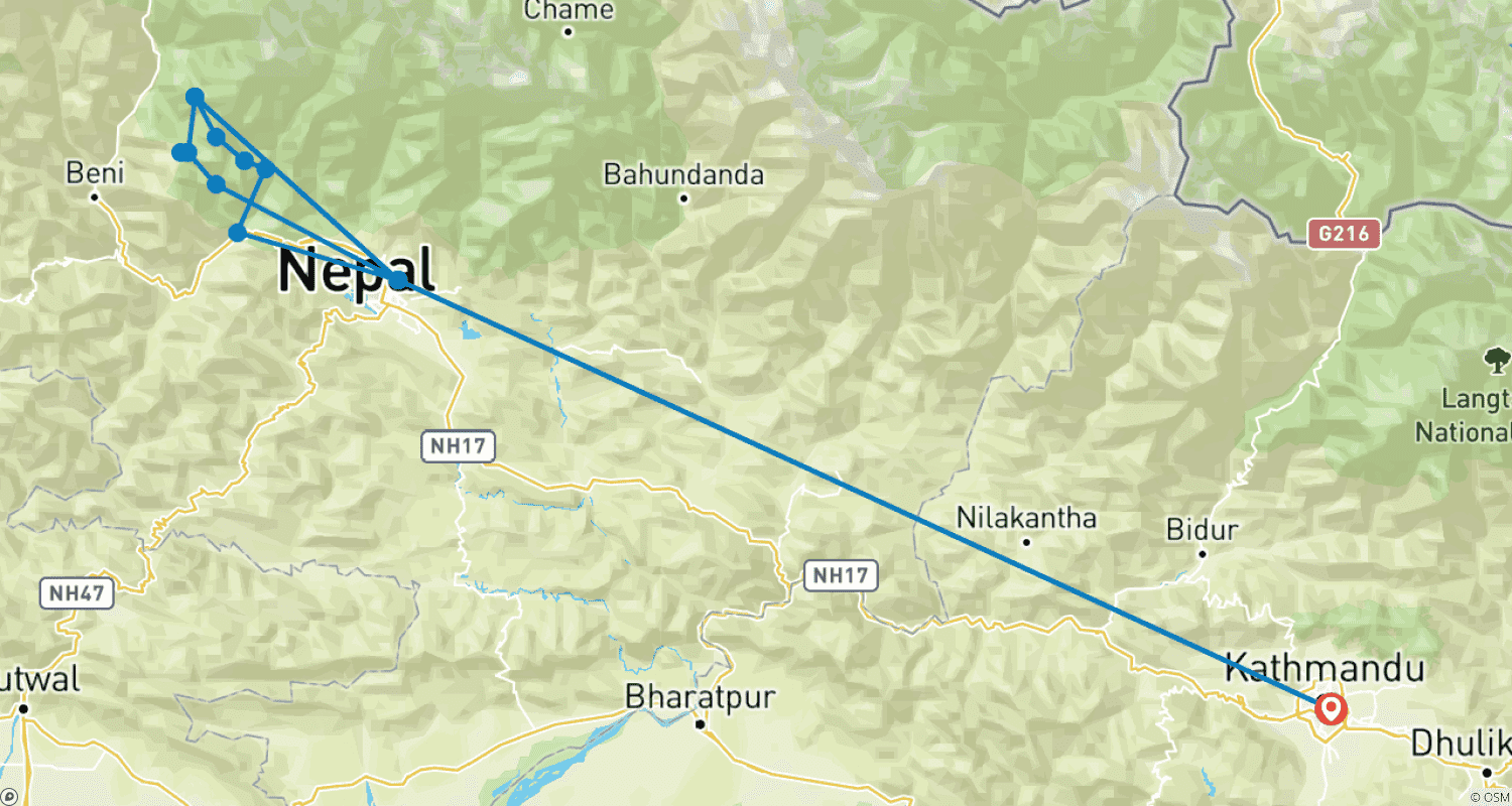 Mapa trasy: Khopra Danda Trek - 11 Days