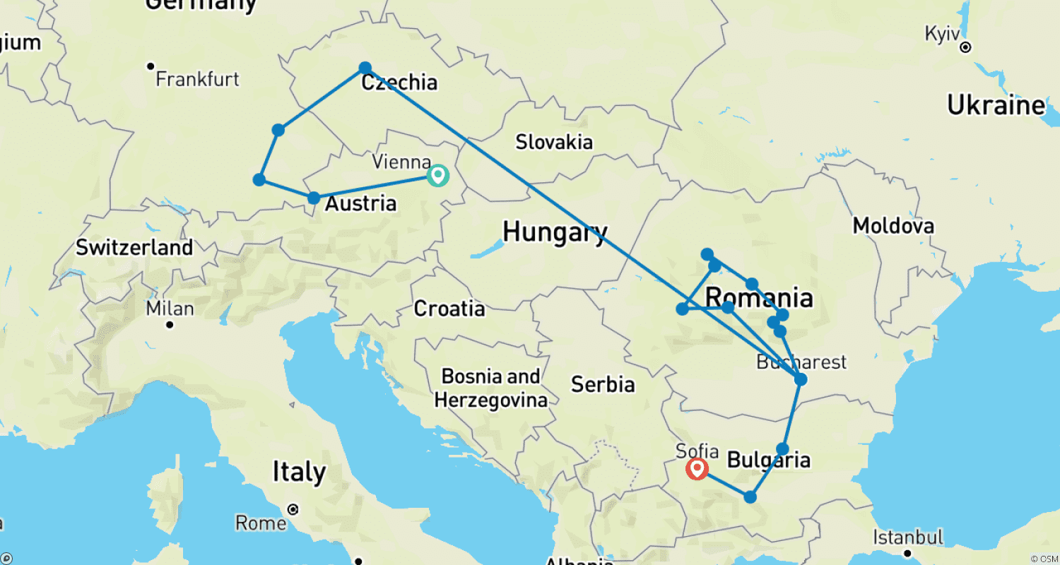 Mapa do percurso de O Melhor da Europa Central e Oriental (Hotéis 4 Estrelas)