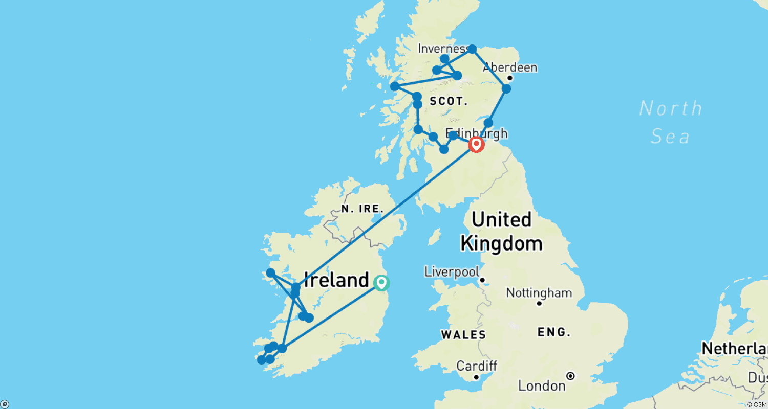Mapa do percurso de Ireland & Scotland