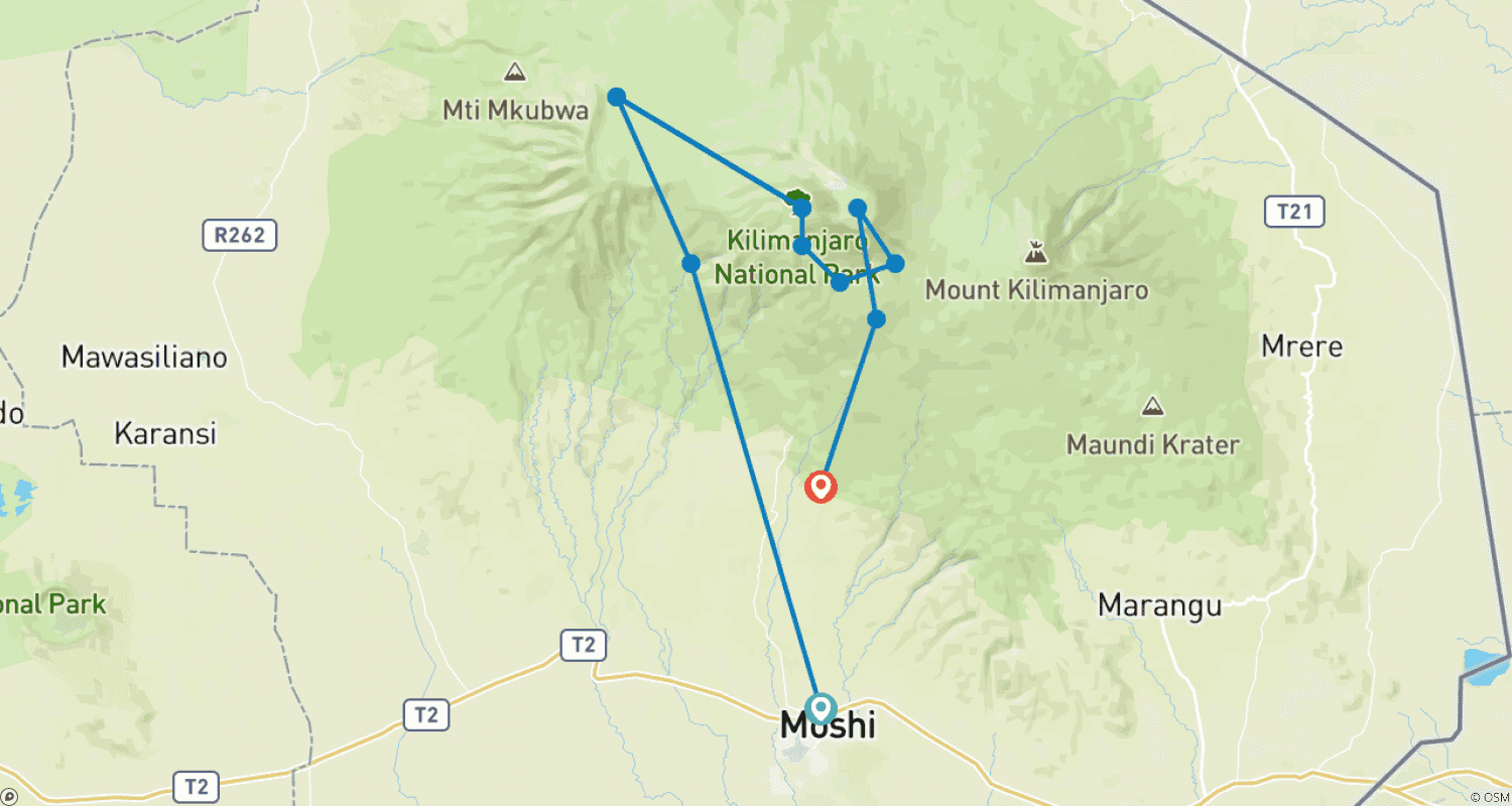 Mapa trasy: 6 Dni - Trek Szlakiem Machame