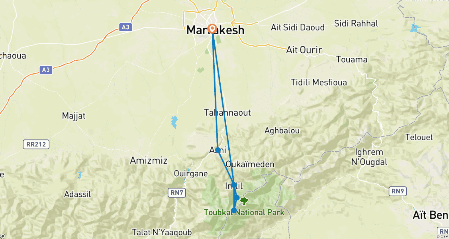 خريطة مسار Toubkal: 2 Day Hiking and Climbing Tour from Marrakech