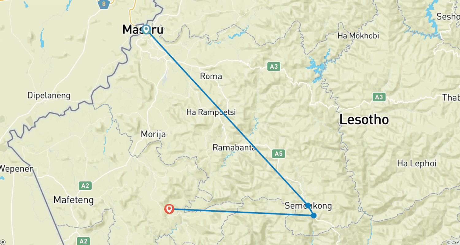 Lesotho Heritage Tour 4 Days/3 Nights (Comfort)のルートマップ