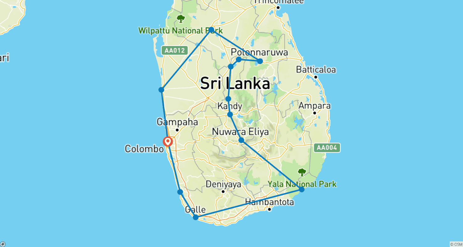 Mapa trasy: Najważniejsze atrakcje Sri Lanki