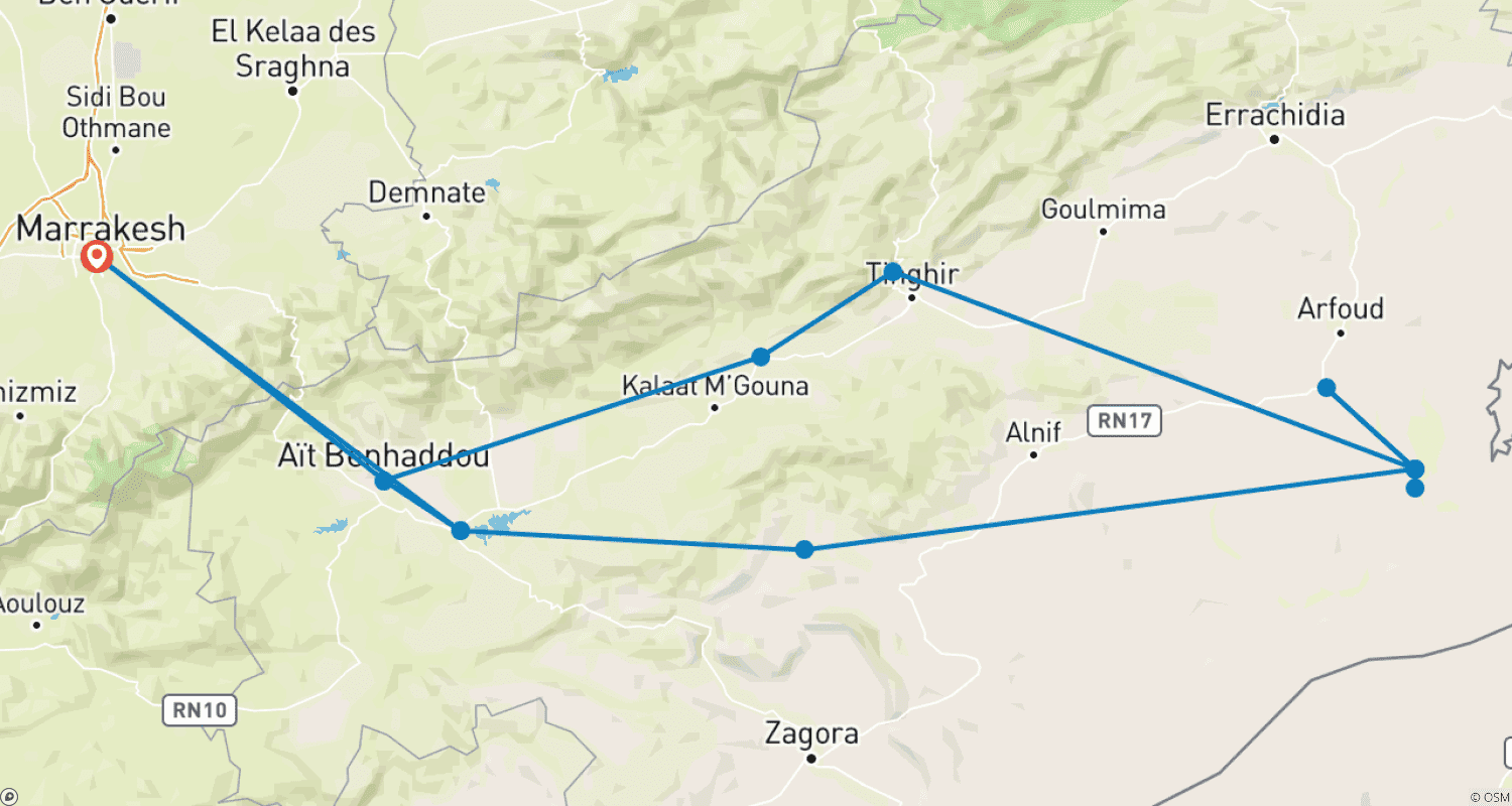 Mapa do percurso de 5 Days - Tea with Nomads Morocco Tour