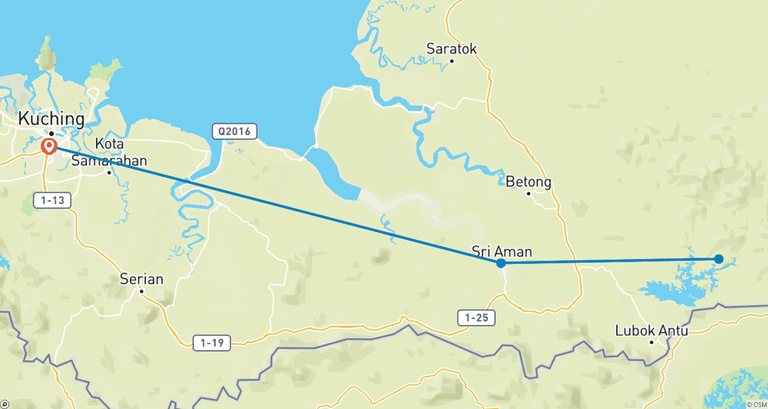 Mapa do percurso de Malaysia Sarawak: Iban Longhouses & Wild orangutans (Private Custom)