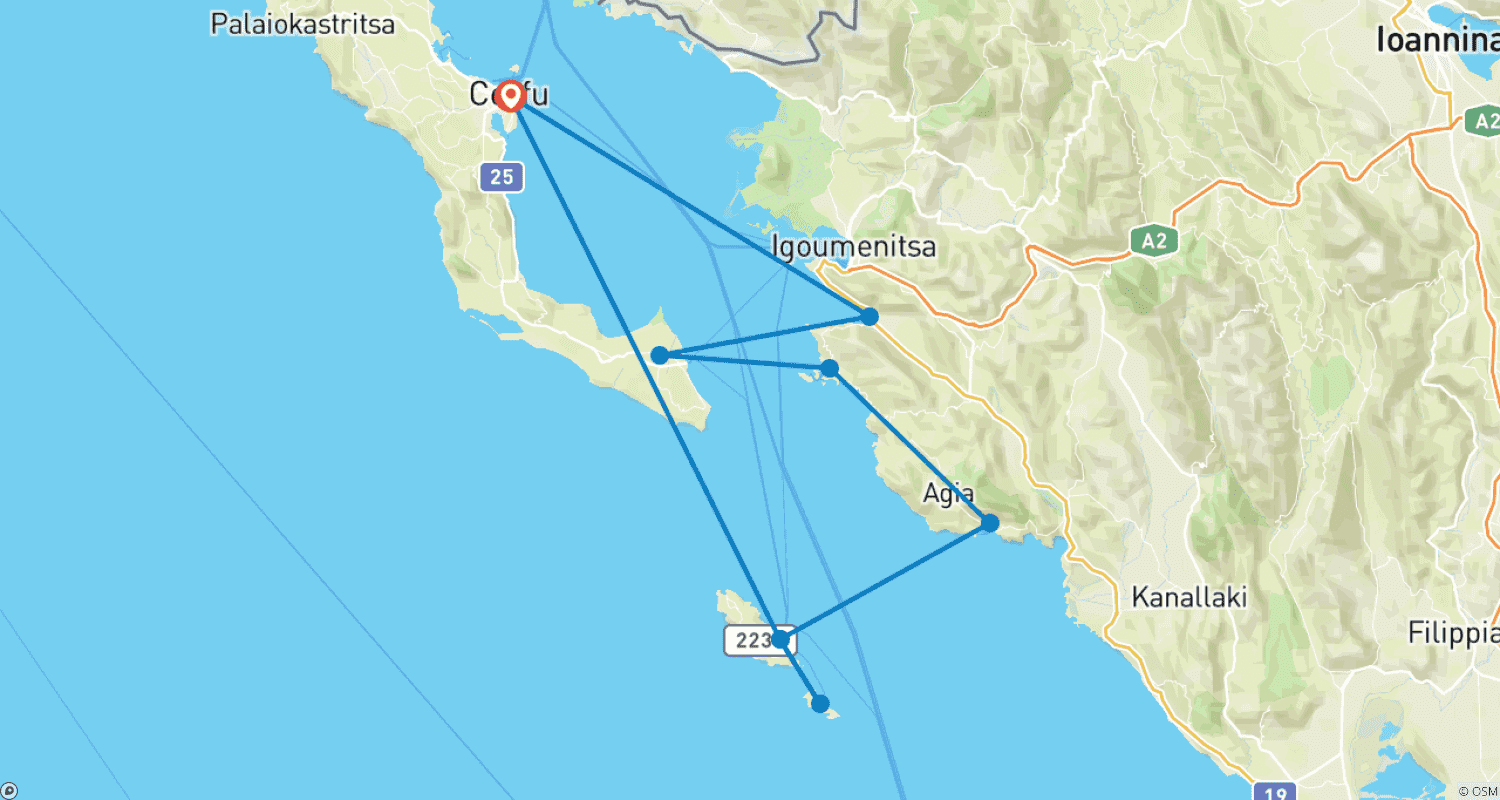 Mapa trasy: Rejs żeglarski po Korfu