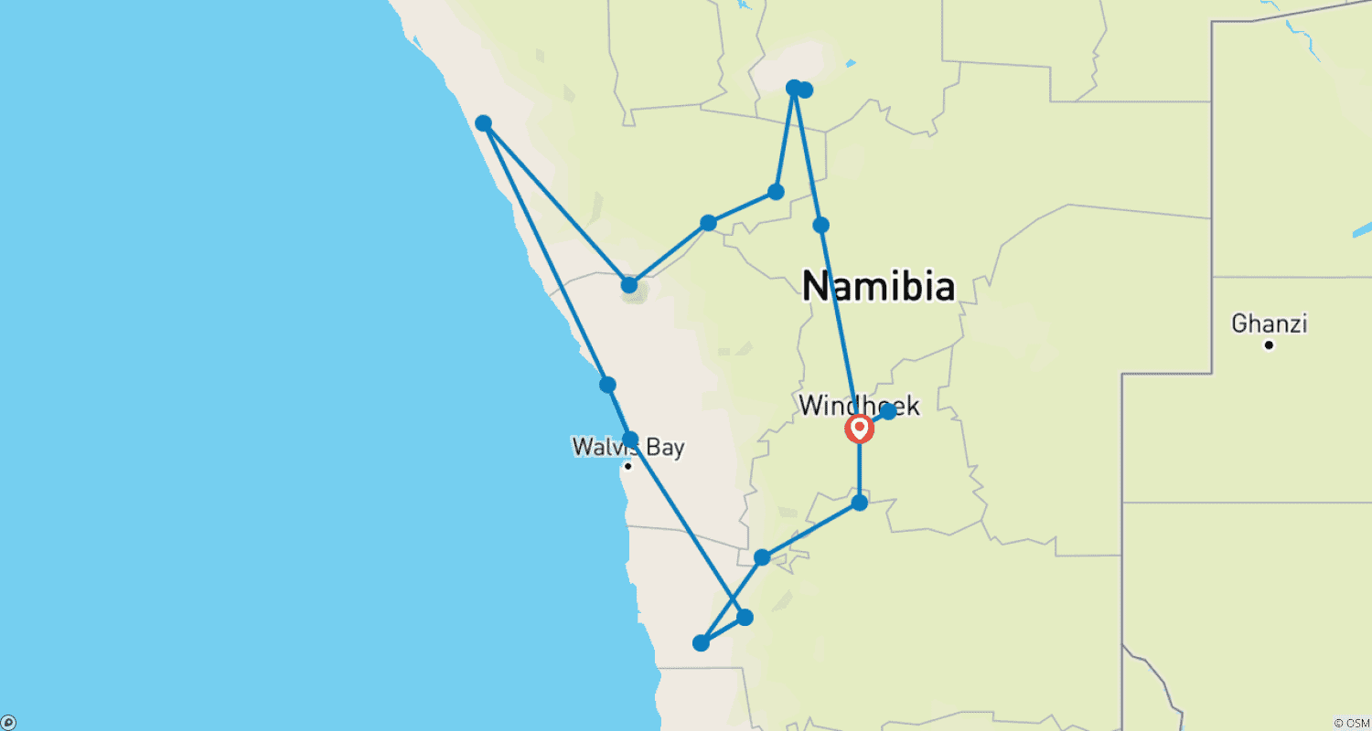 Mapa do percurso de 7 Day Namibian Highlights Lodge Safari * DEPARTING MONDAY