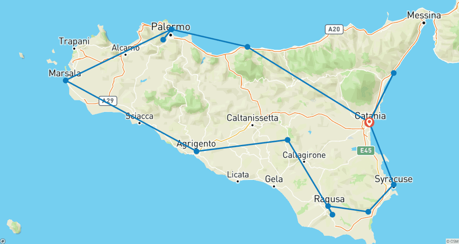 Mapa trasy: Klasyczna Sycylia – 8 dni