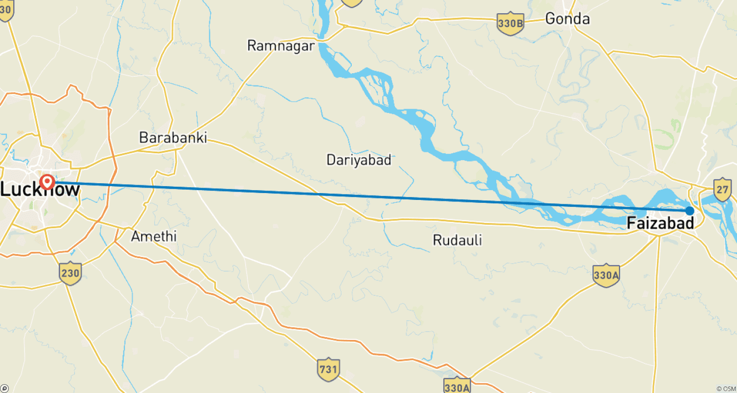 Mapa trasy: Jednodniowa wycieczka do Ayodhya z Lucknow