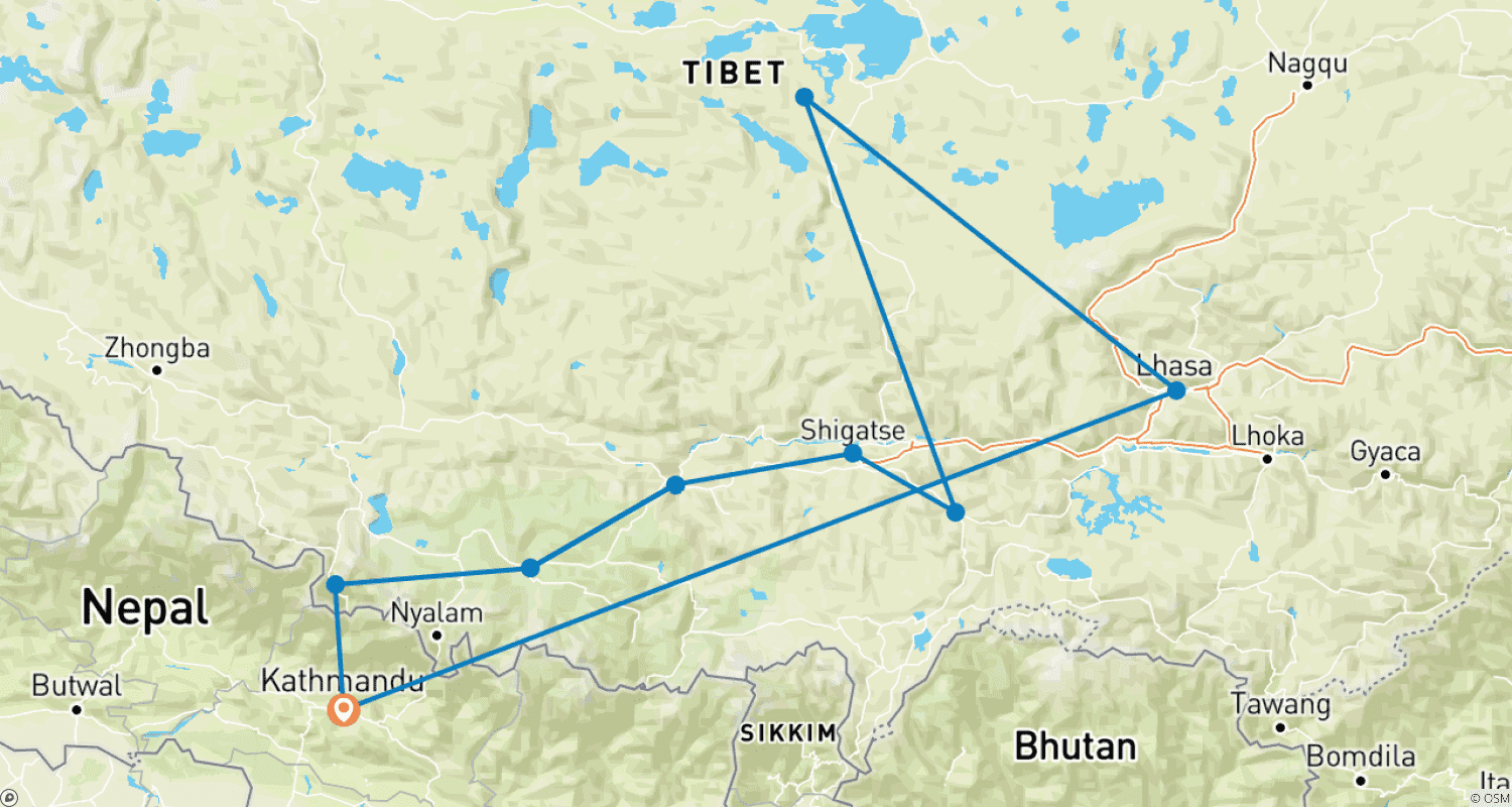 خريطة مسار Tibet Tour Fixed Depature