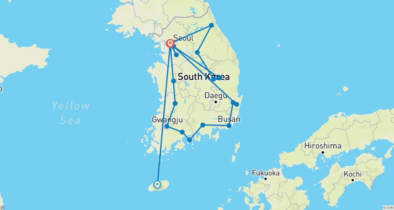 Mapa do percurso de 【Coreia do Sul】Pacote de 13 Dias em Jeju, Seul e Busan