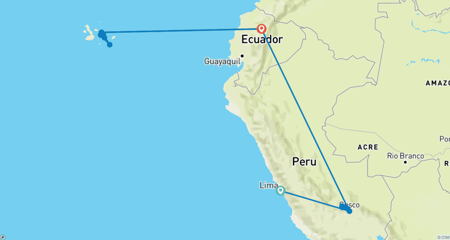 Mapa do percurso de Nos Passos de Darwin | Mais Machu Picchu (Rota Leste) (2025)