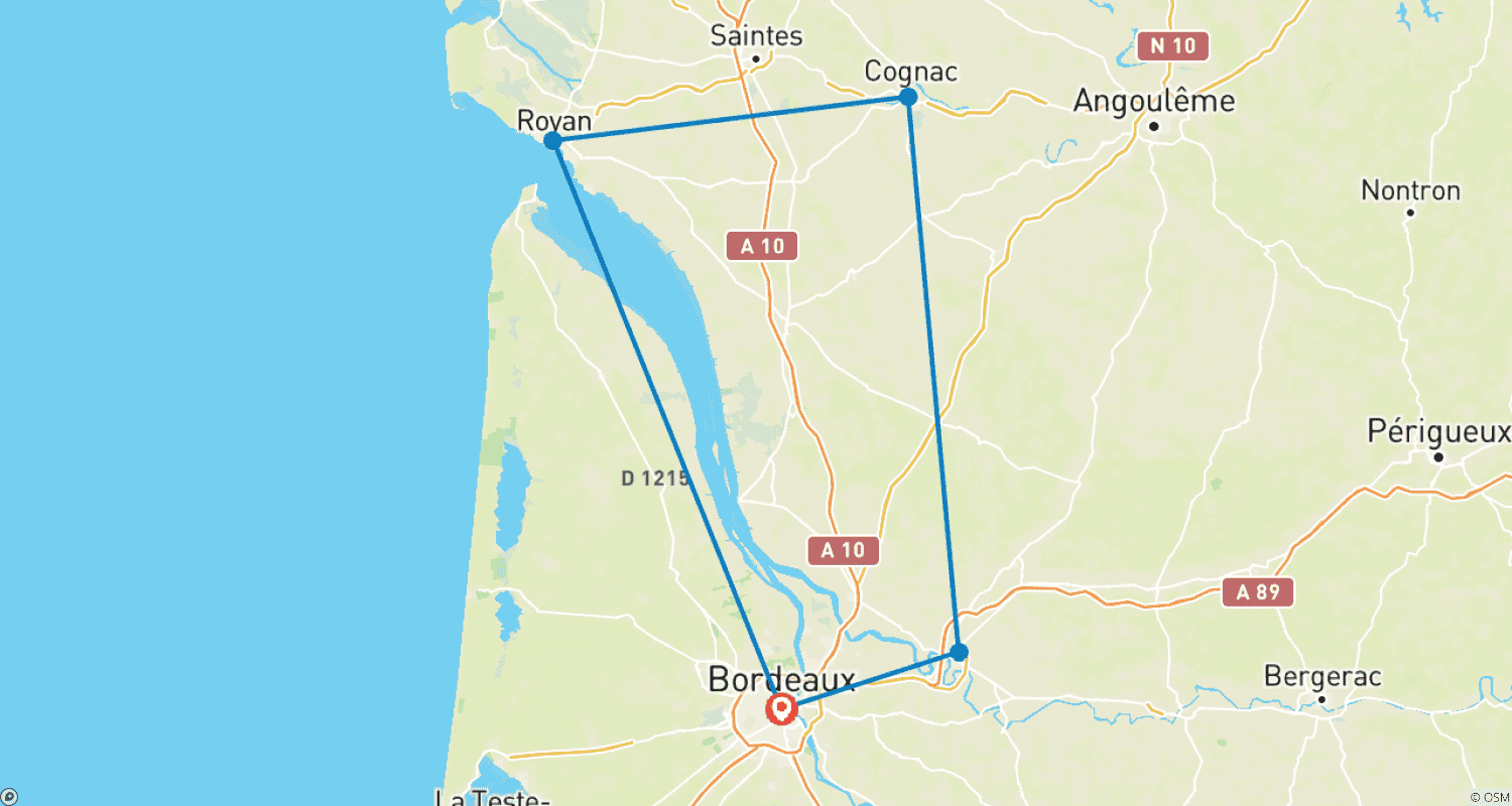 Mapa do percurso de Festival de Outono: História, Vinho e Patrimônio nos Rios do Sudoeste da França