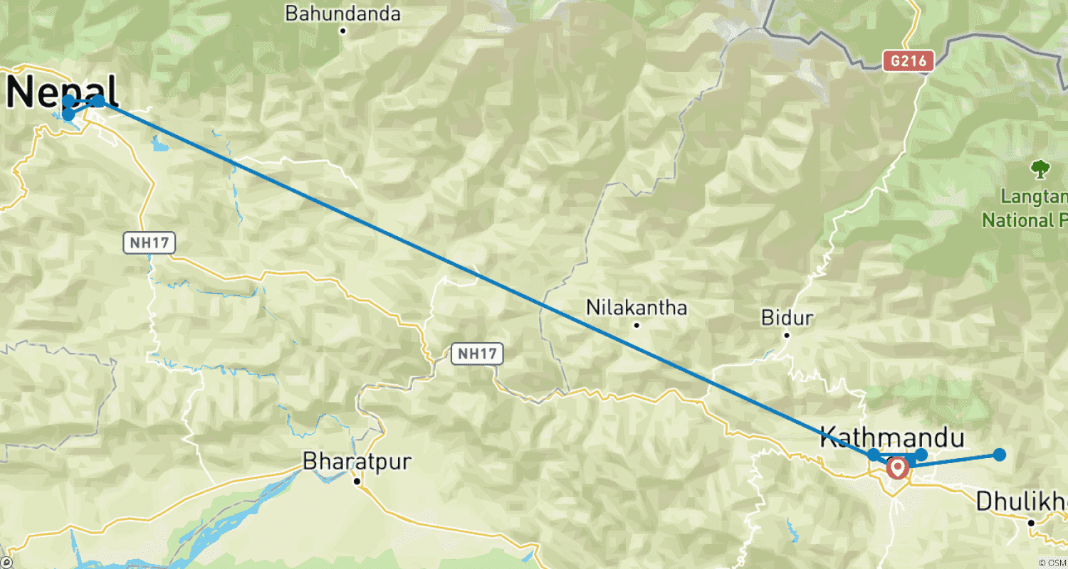 Mapa do percurso de Melhor Tour de 6 Dias no Nepal - Catmandu, Nagarkot e Pokhara