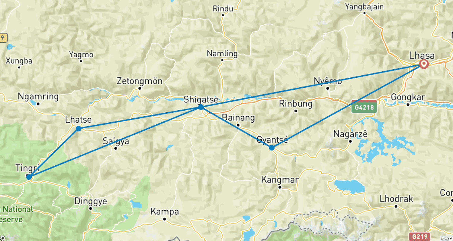 Mapa trasy: Wycieczka do Tybetu z Północną Bazą pod Everestem