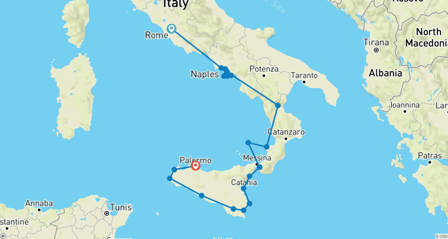 Mapa trasy: Rzym do Sycylii