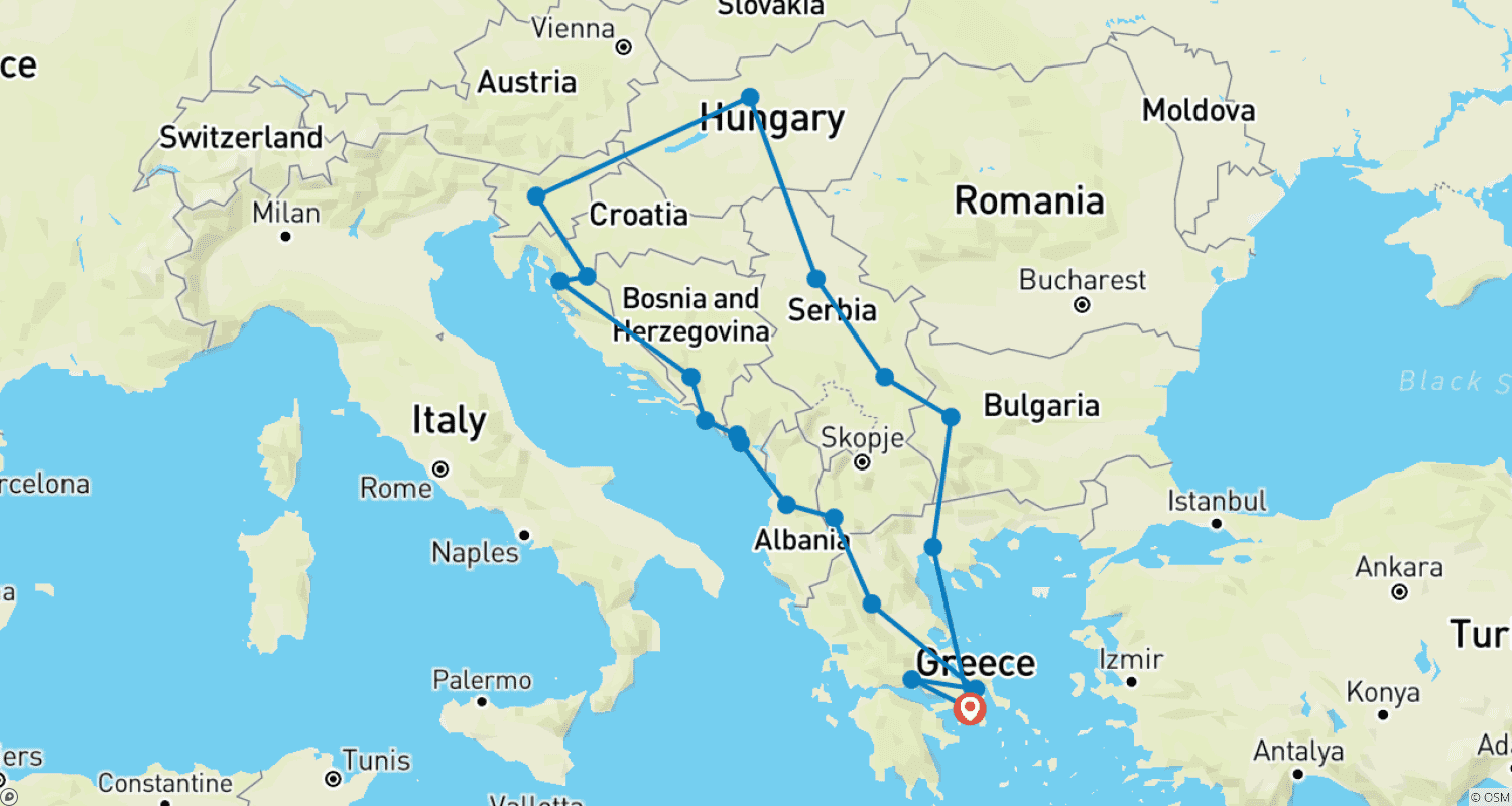 Mapa trasy: Balkan Explorer – 10 countries in 17 Days