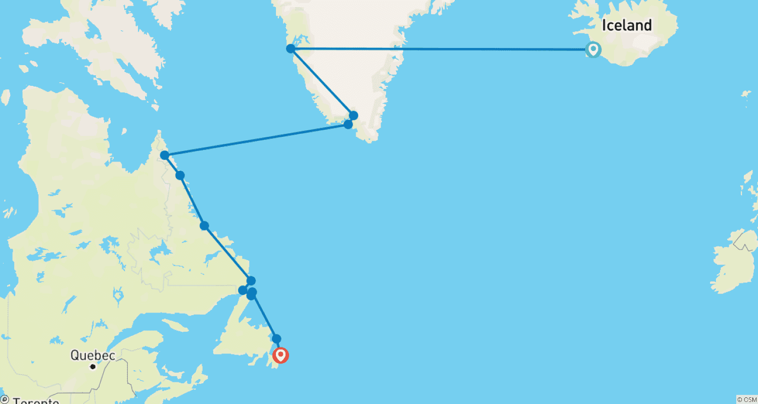 Mapa trasy: Grenlandia, Labrador i Nowa Fundlandia - Spotkania na Krawędzi