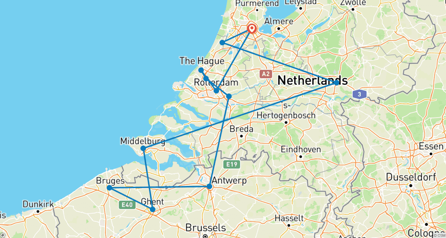 Mapa trasy: Holland and Belgium Springtime River Cruise