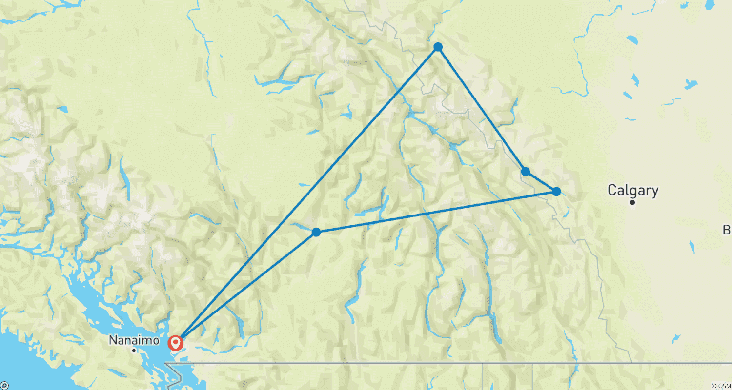 7日間 ロッキー鉄道の旅 | VIA Rail & Rocky Mountaineer | バンクーバー発のルートマップ