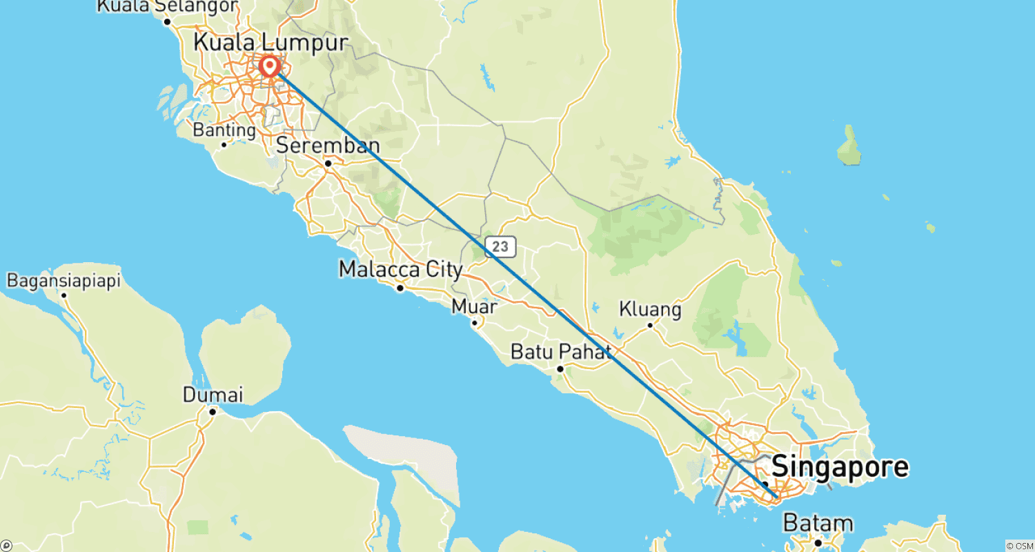 Mapa trasy: Singapore & Malaysia Highlights
