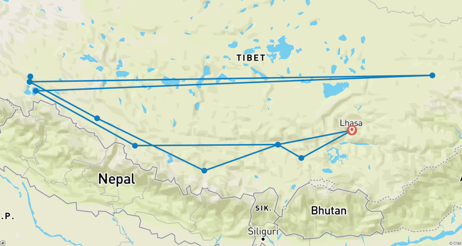 خريطة مسار Kailash Manasarovar Full Moon Tour with Guge Kingdom Exploration