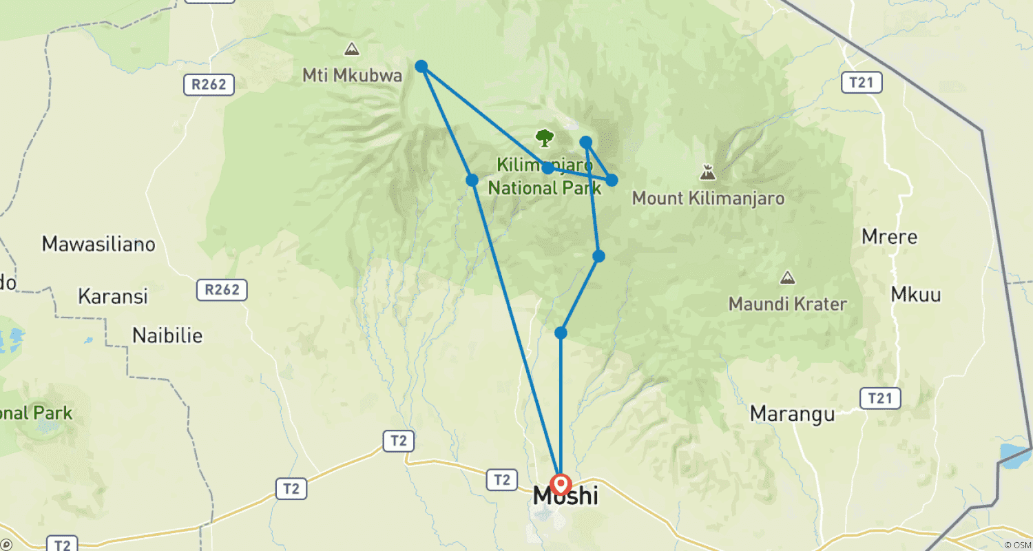 خريطة مسار Climbing Mt. Kilimanjaro Machame Route in 7 Days