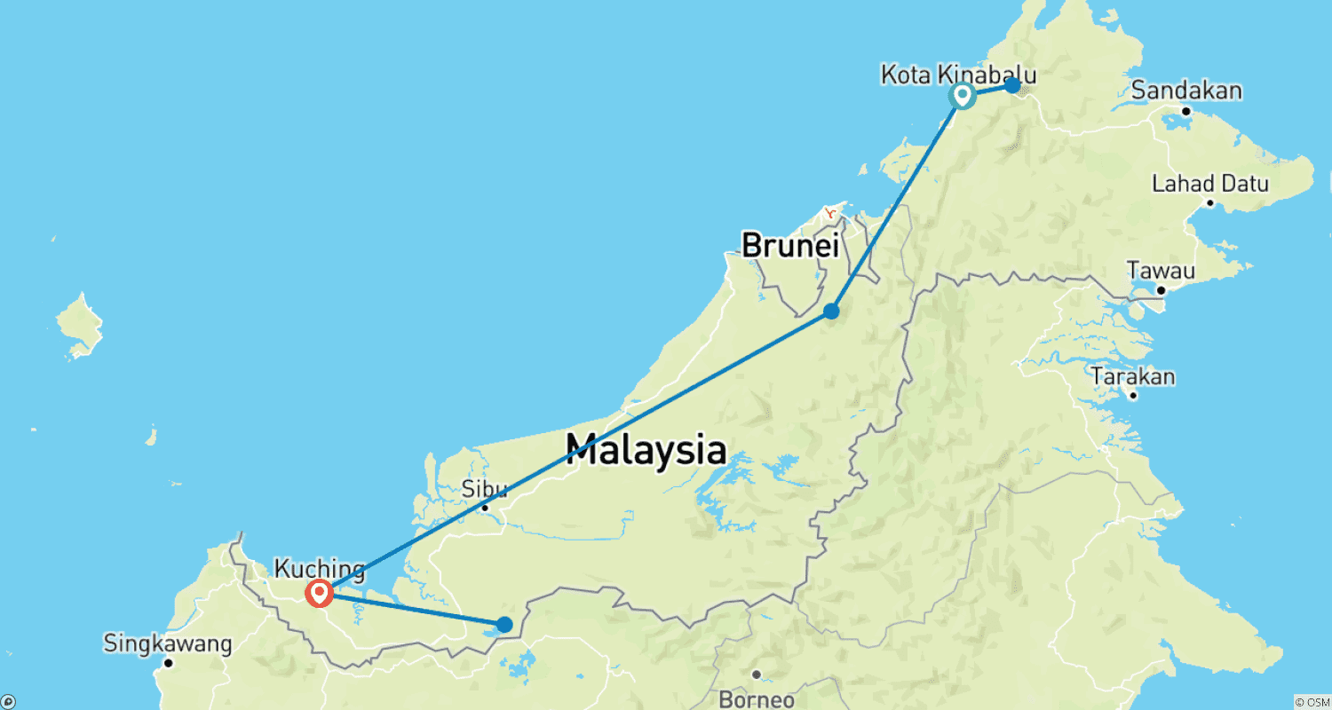 Mapa do percurso de Splendours of Borneo: Kota Kinabalu to Kuching