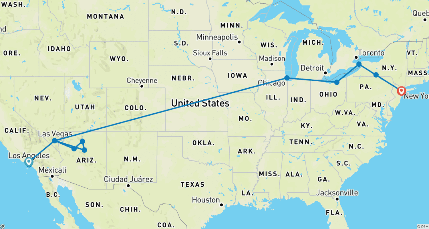 Mapa do percurso de From the West with Chicago and NY