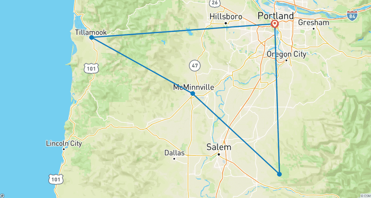Mapa trasy: Oregon Coast and the Willamette Valley