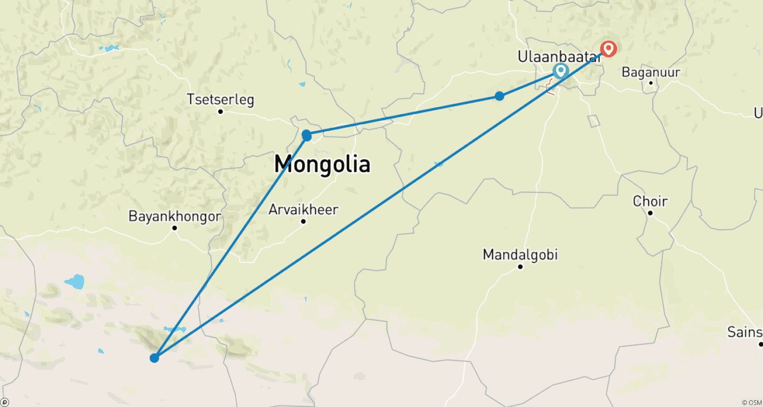 Mapa trasy: Mongolia Zimowa Kraina Czarów 8-dniowa Przygoda