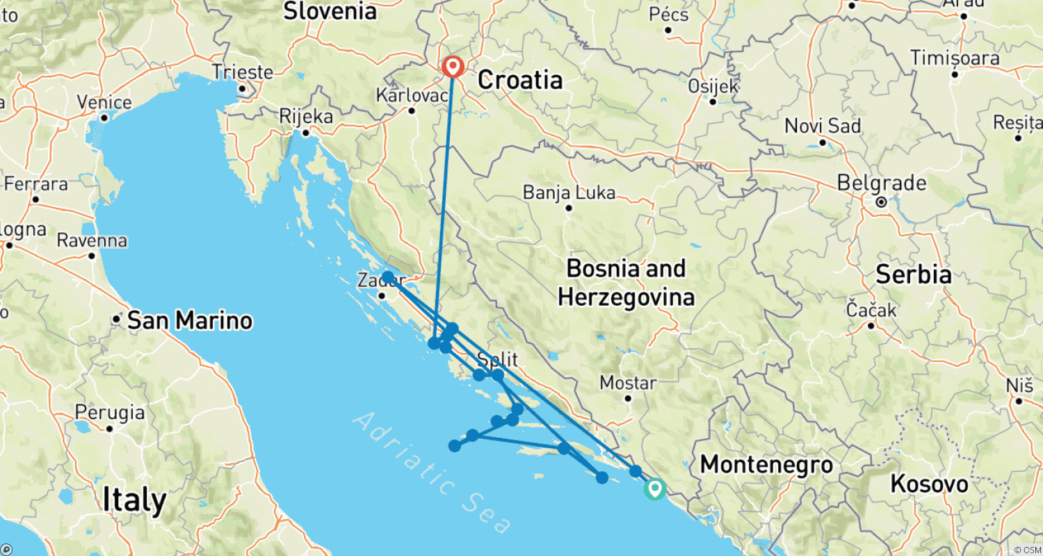 Mapa do percurso de Croácia e Suas Ilhas: Cruzeiro em Pequeno Navio na Costa Adriática (Dubrovnik a Zagreb) (2026)