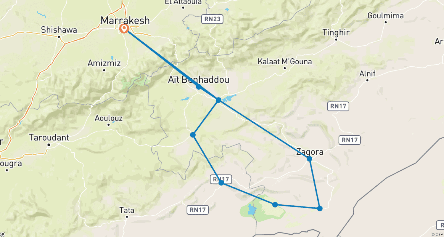 Mapa do percurso de Desert Elegance: A 5-Day Expedition to Erg Chegaga’s Wonders