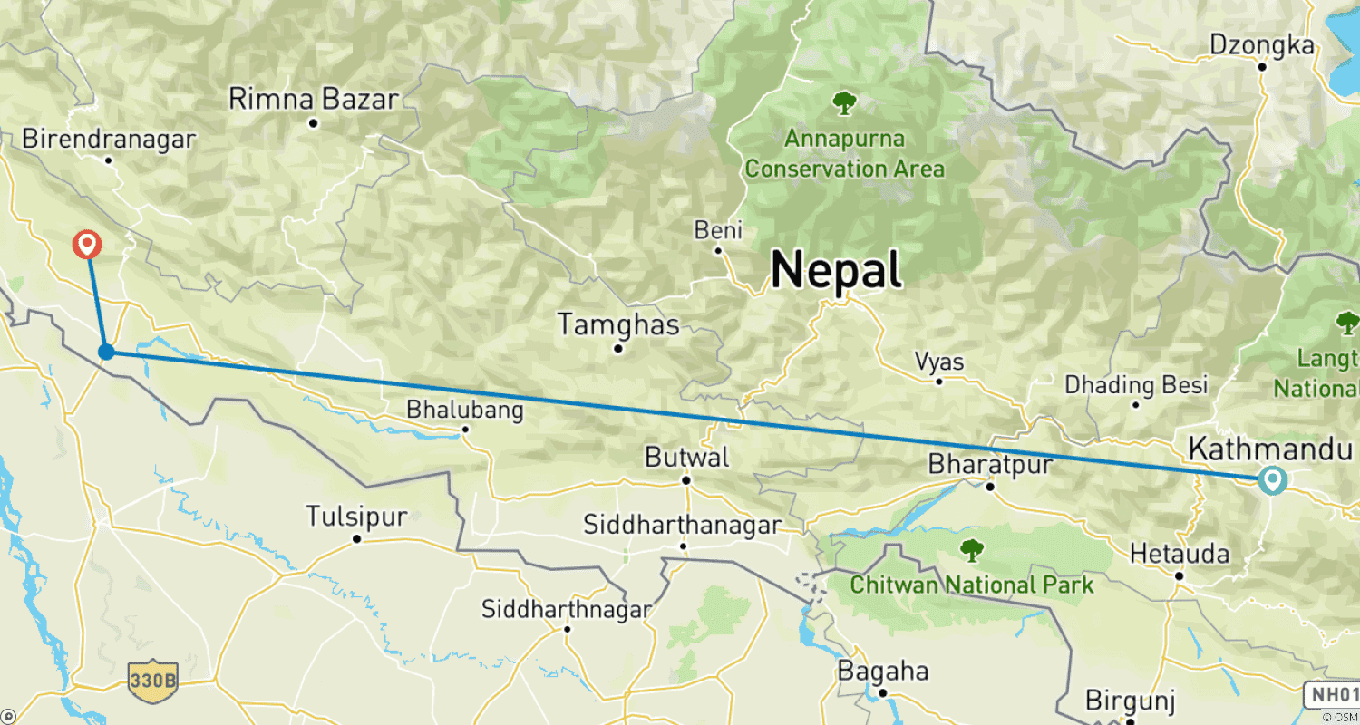 Bardiya National Park: Jungle Safariのルートマップ