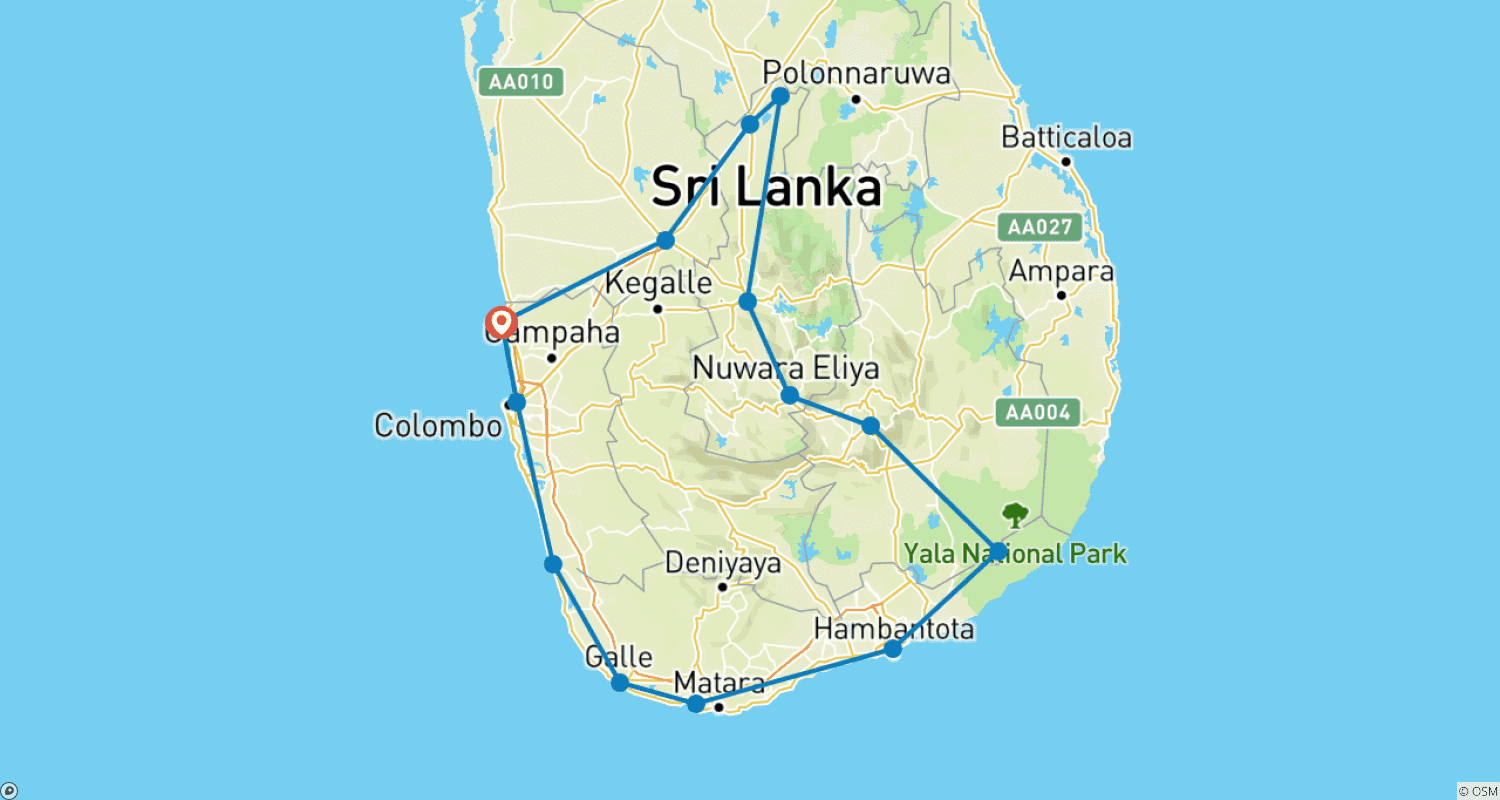 خريطة مسار Sri Lanka – 8 Days Temples Safari Beach Lifetime Experience