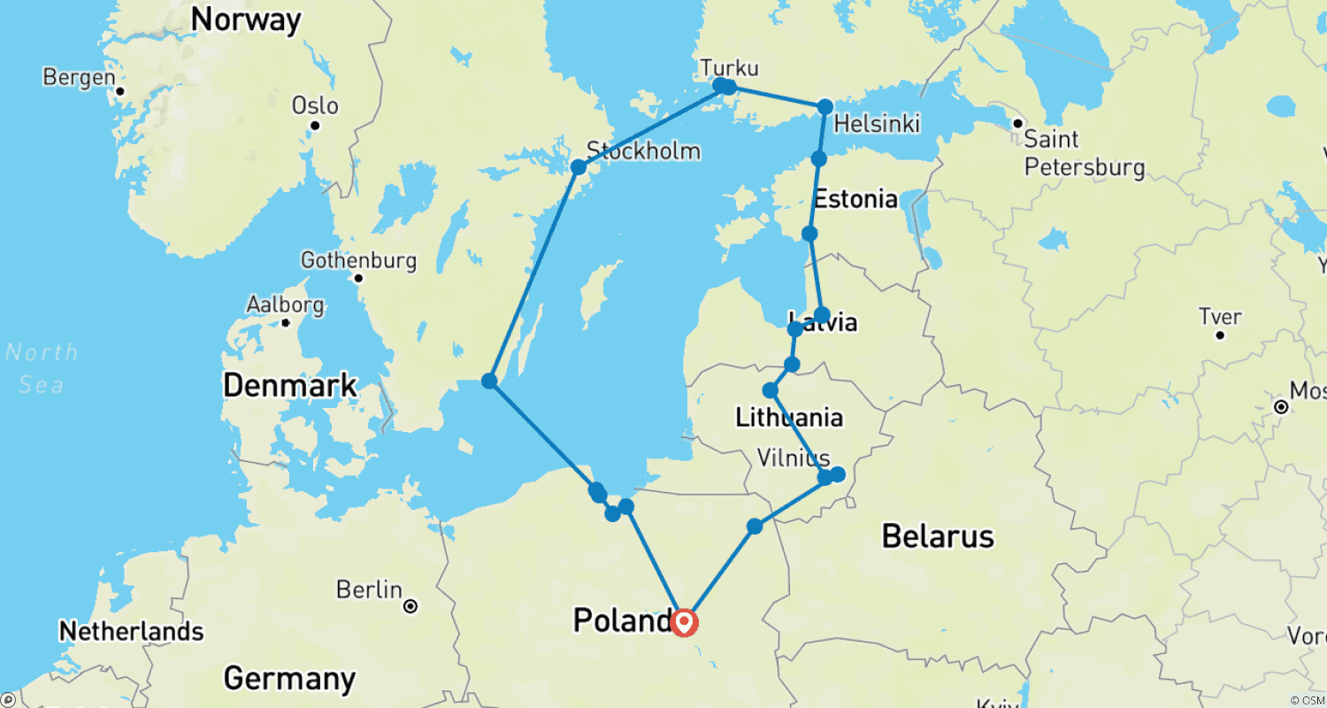 Mapa trasy: Wspaniała Polska i Stolice Bałtyku ROT