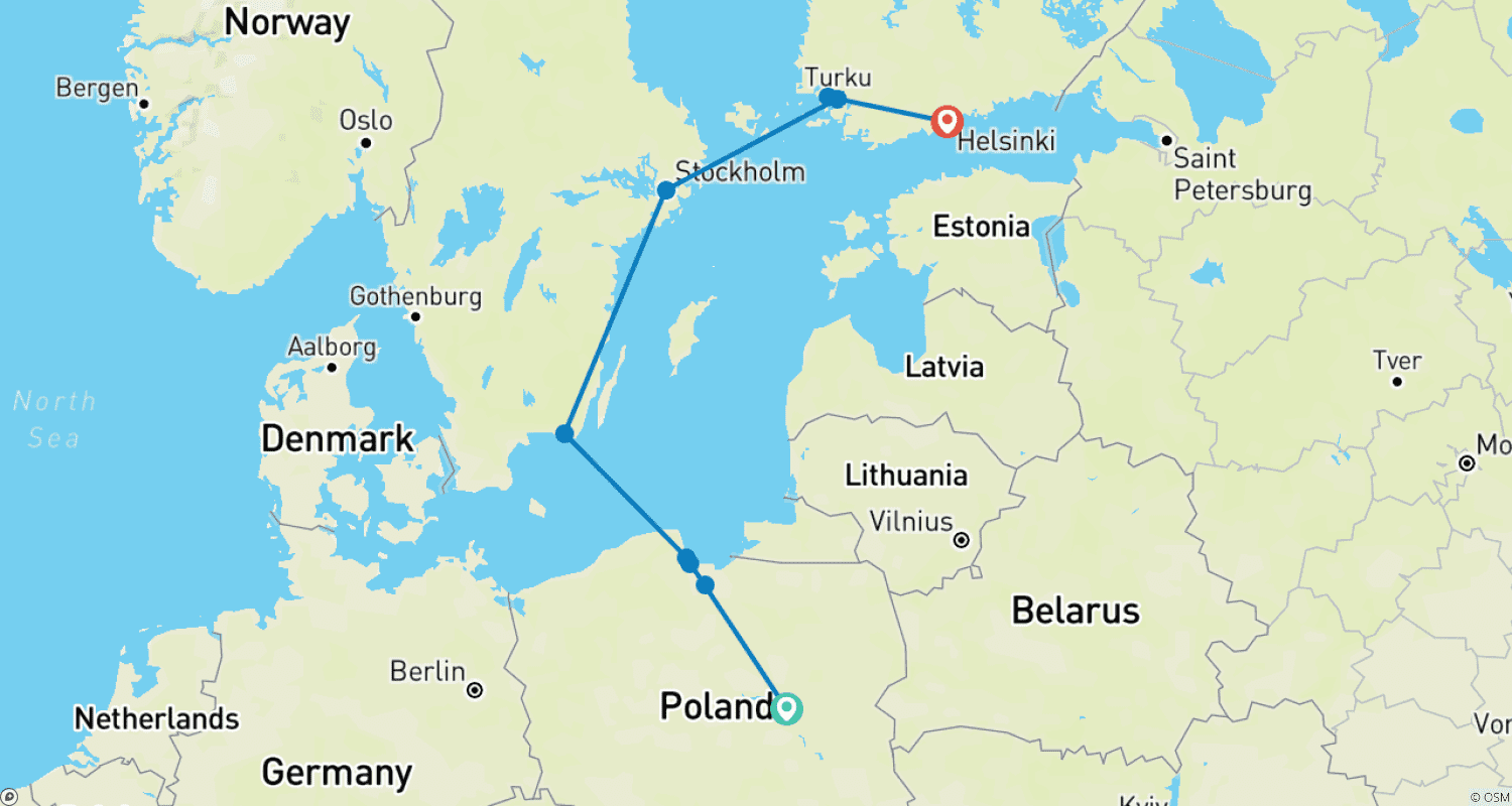 Mapa trasy: Na północny kraniec Helsinek