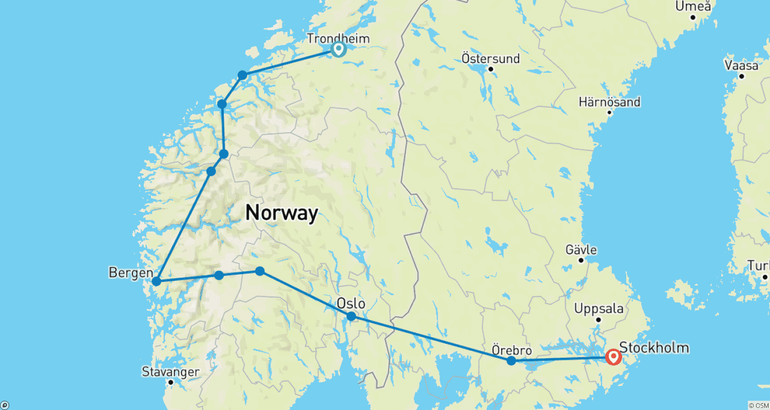 Mapa trasy: Piękna Norwegia i Sztokholm