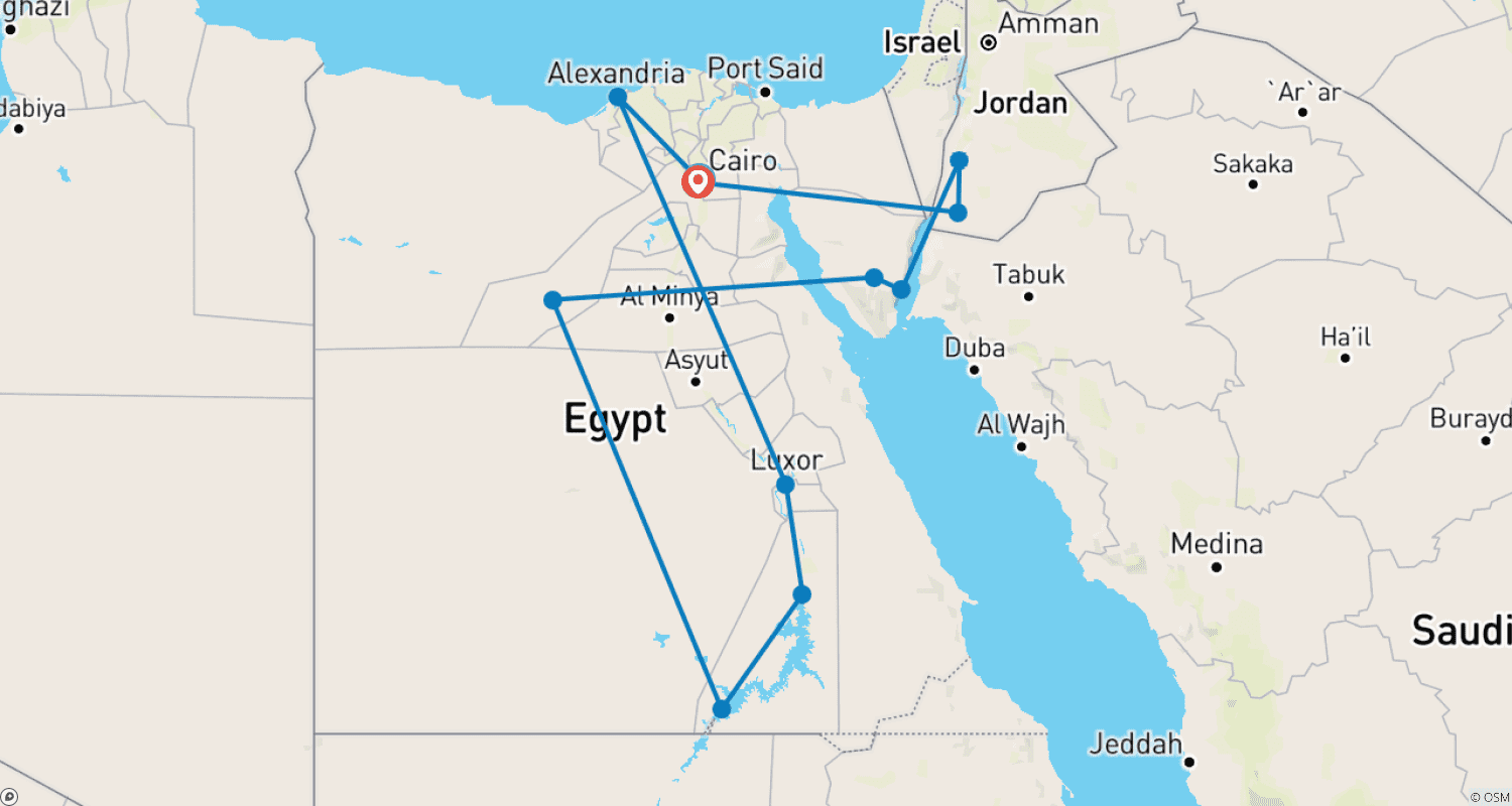 خريطة مسار 30-Day Egypt and Jordan: Unveiling Rich History, Culinary Wonders, and Local Charms