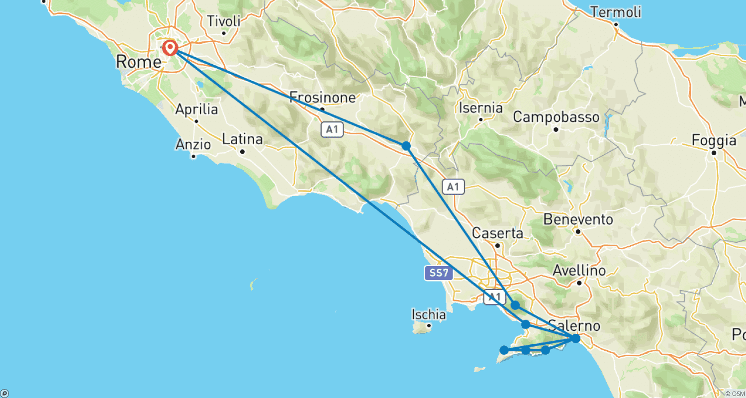 Mapa trasy: Amalfi, Pompeje i Wezuwiusz - 3 dni