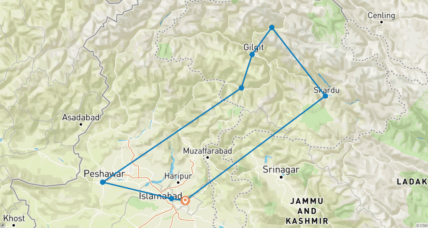 خريطة مسار Buddhist Pilgrimage Tour to Pakistan