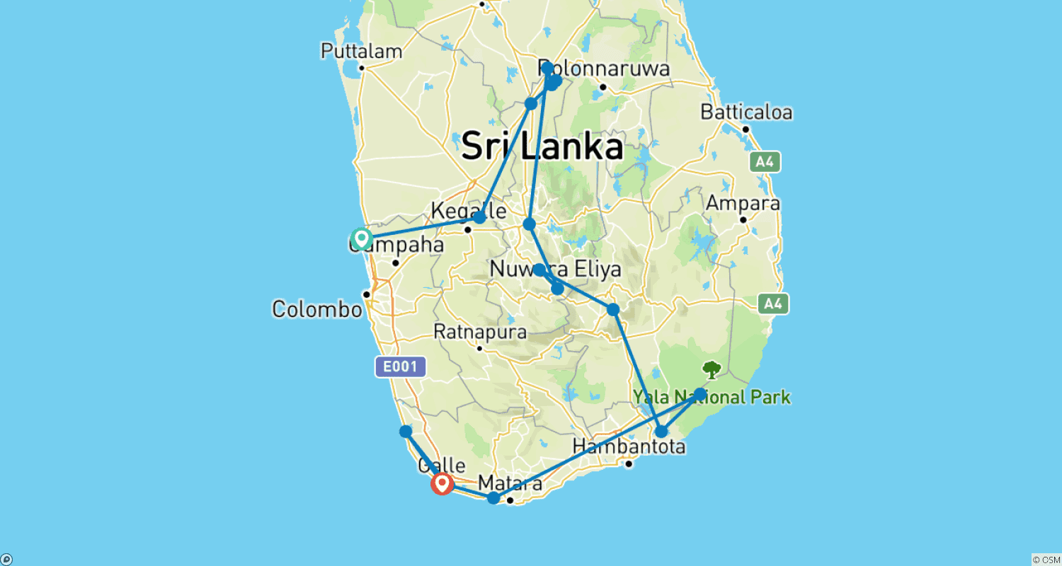 Sri Lanka Splendorのルートマップ
