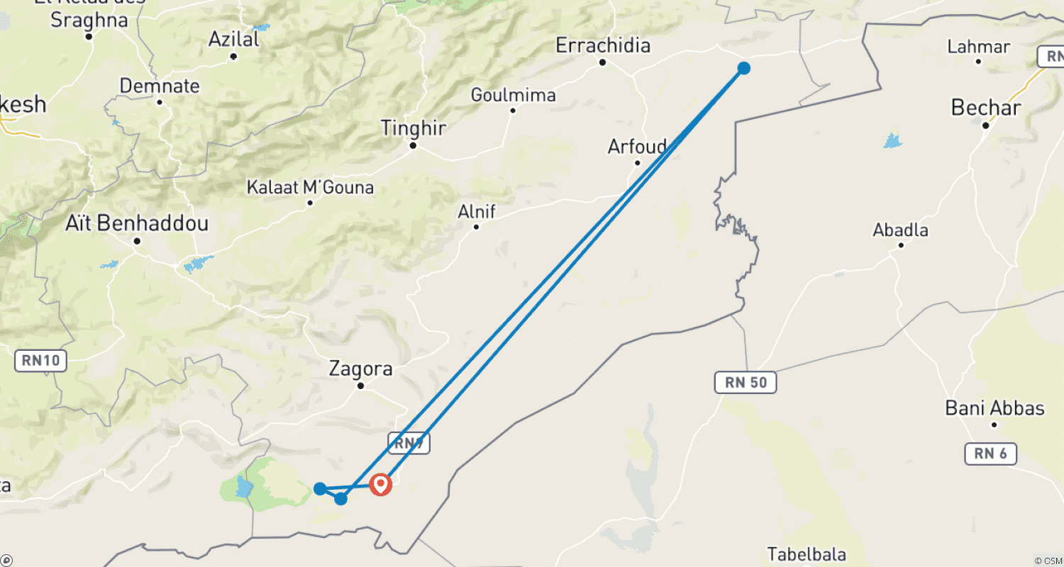 Mapa do percurso de Camels Trekking Desert Morocco 6 Days