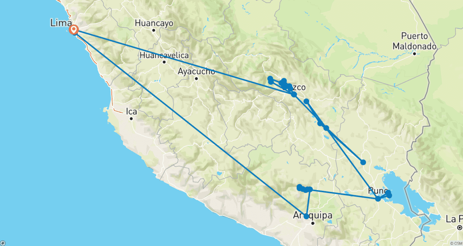 Mapa do percurso de Fascínio Peru
