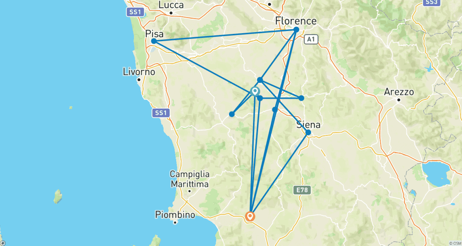 Mapa trasy: Odkryj Toskanię: Kultura, jedzenie i wino